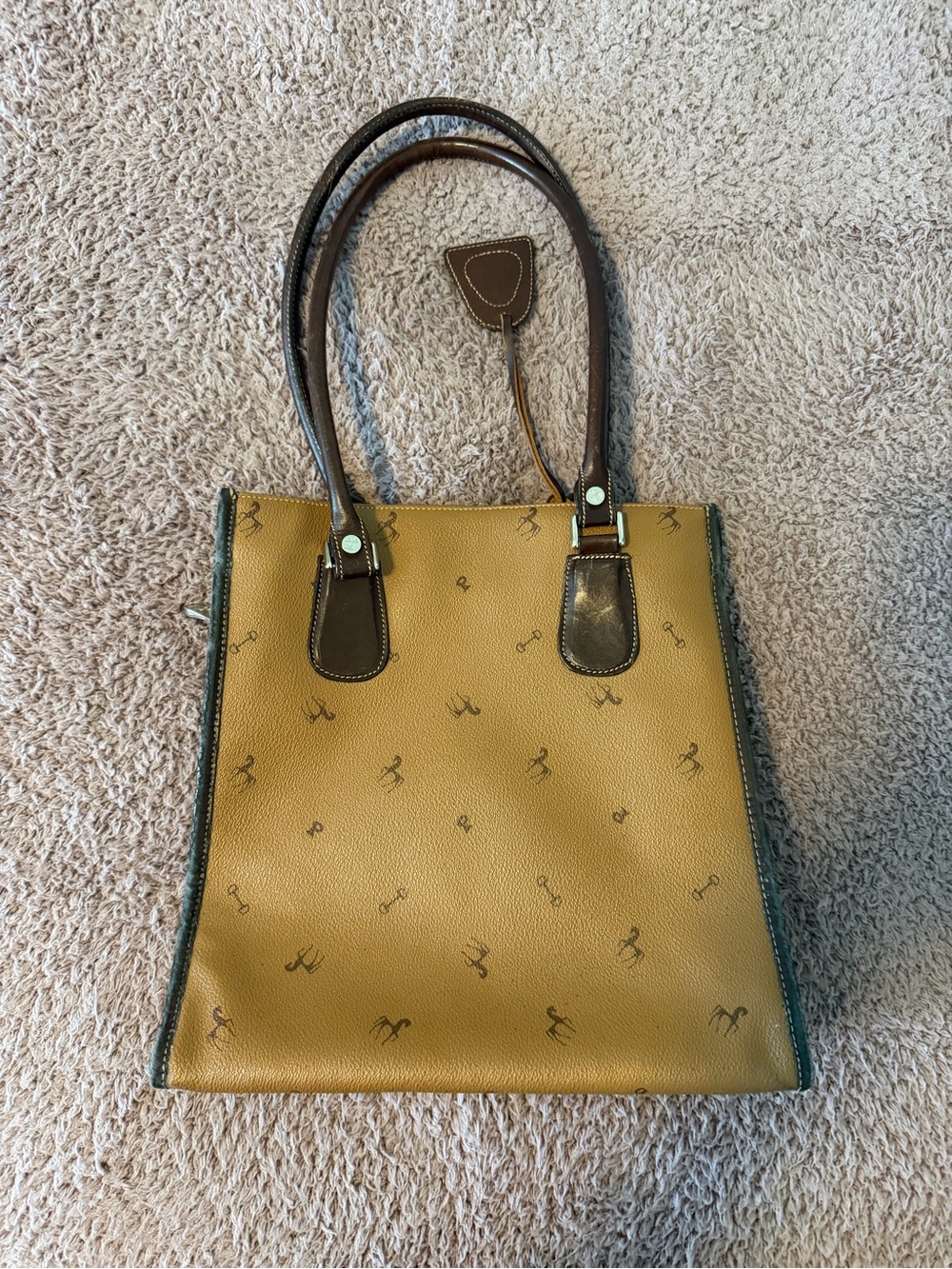 Vintage Petusco Spain Leather Equestrian Horse Monogram Tote Bag Brown Tan